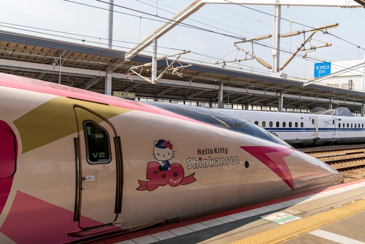 Bullet train with Hello Kitty design.
